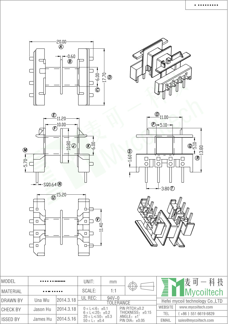 4+4 Pins EF16 Horizontal Transformer Bobbin