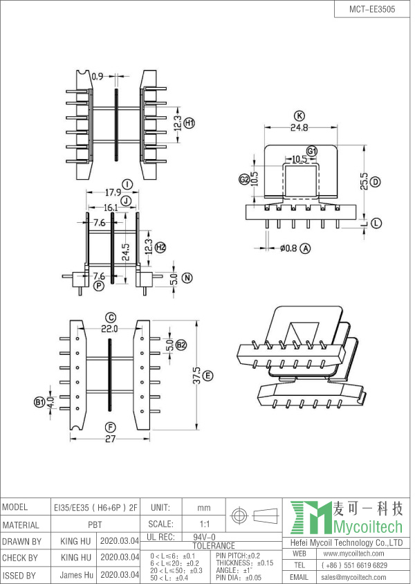 EE35 horizontale Transformatorspule