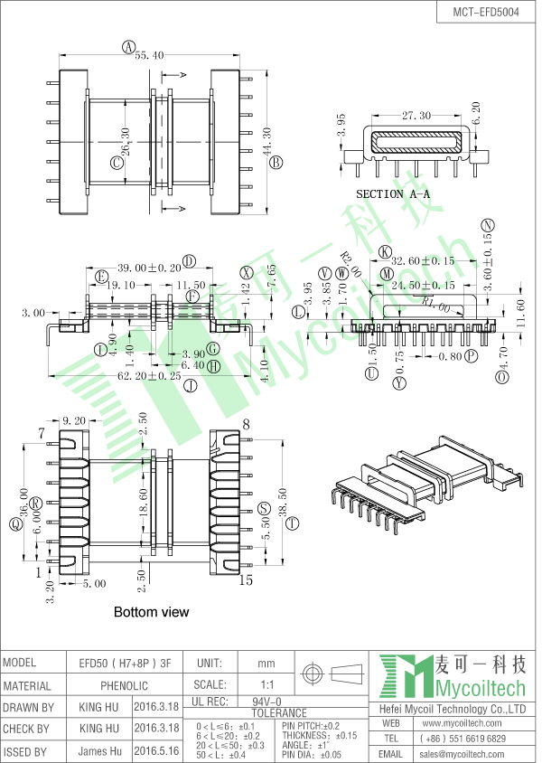 EFD50 multi grooves transformer bobbin