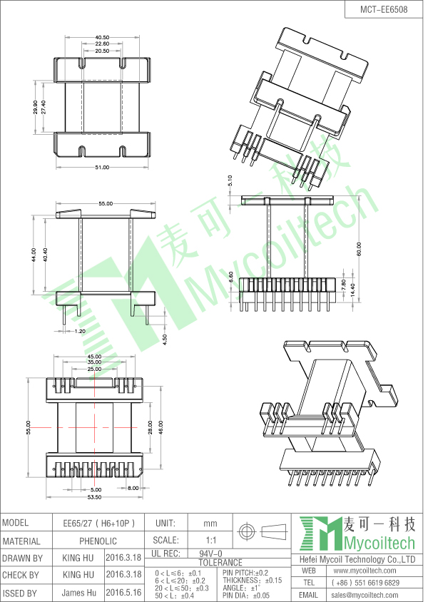vertical EE65 bobbin 10+6 pins