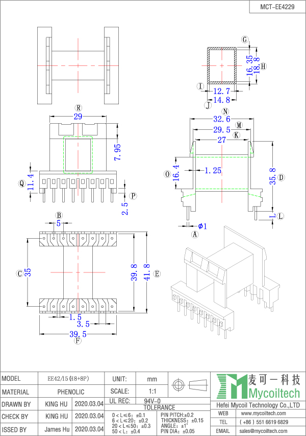 EE42/16 horizontal transformer bobbin