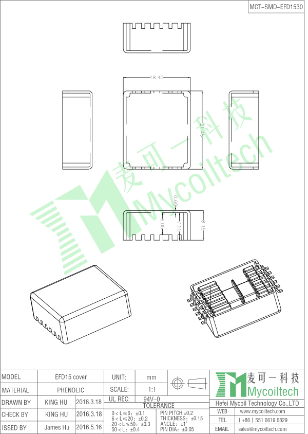 EFD15 bobbin SMD case
